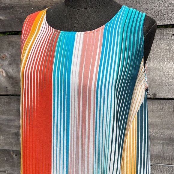Women's Multicolor Rainbow Striped Chiffon Sleeveless Side Tie Front Top Medium - Picture 3 of 9